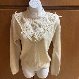 Vintage Ann Wi Ivory Victorian Look Sweater - Small